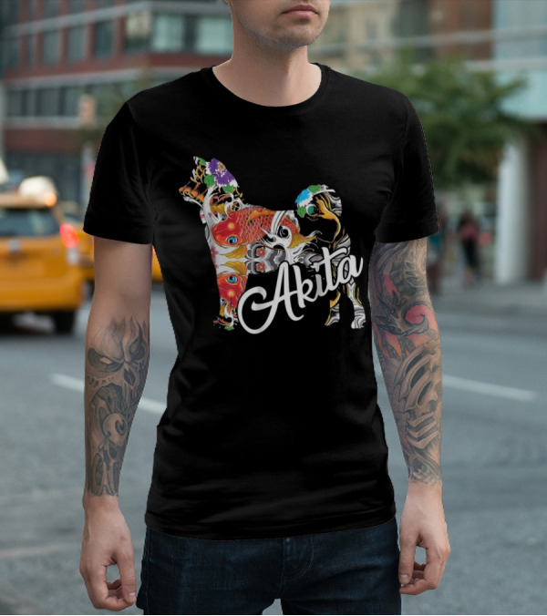 Akita Love Akita Colorful Fish Floral T-Shirt