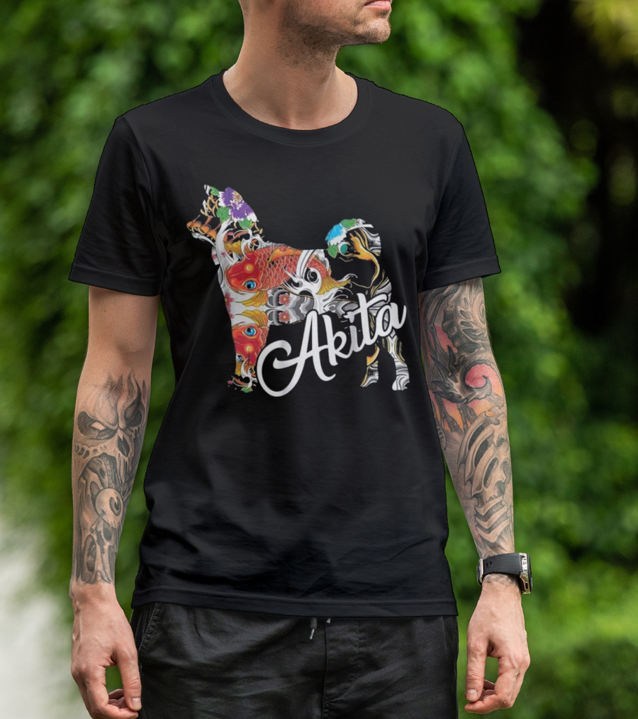 Akita Love Akita Colorful Fish Floral T-Shirt
