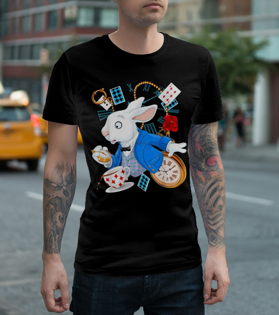Alice In Wonderland White Rabbit Teacup Pocket Watch Playing Cards Classic T-Shirt