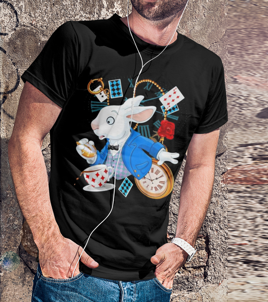 Alice In Wonderland White Rabbit Teacup Pocket Watch Playing Cards Classic T-Shirt