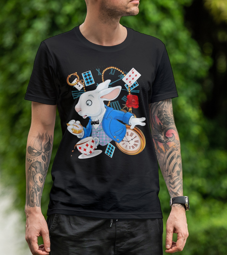 Alice In Wonderland White Rabbit Teacup Pocket Watch Playing Cards Classic T-Shirt