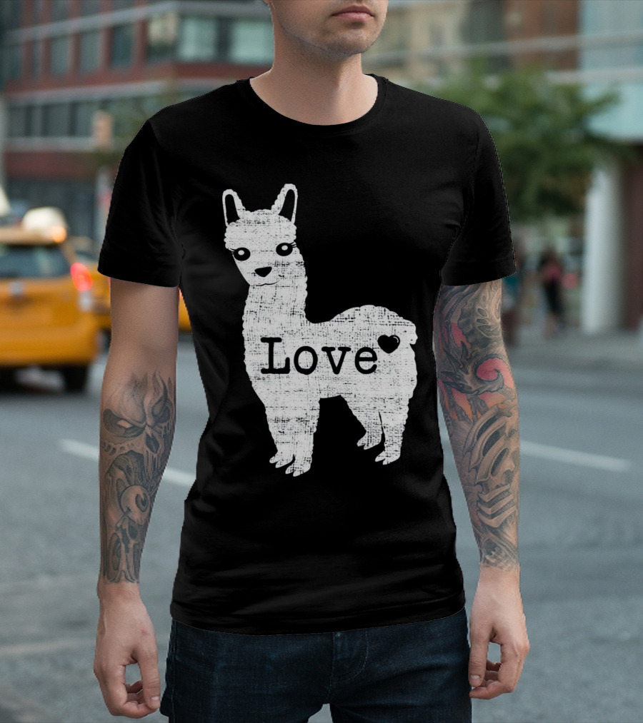 Llama Love Distressed Heart Design with Alpaca T-Shirt