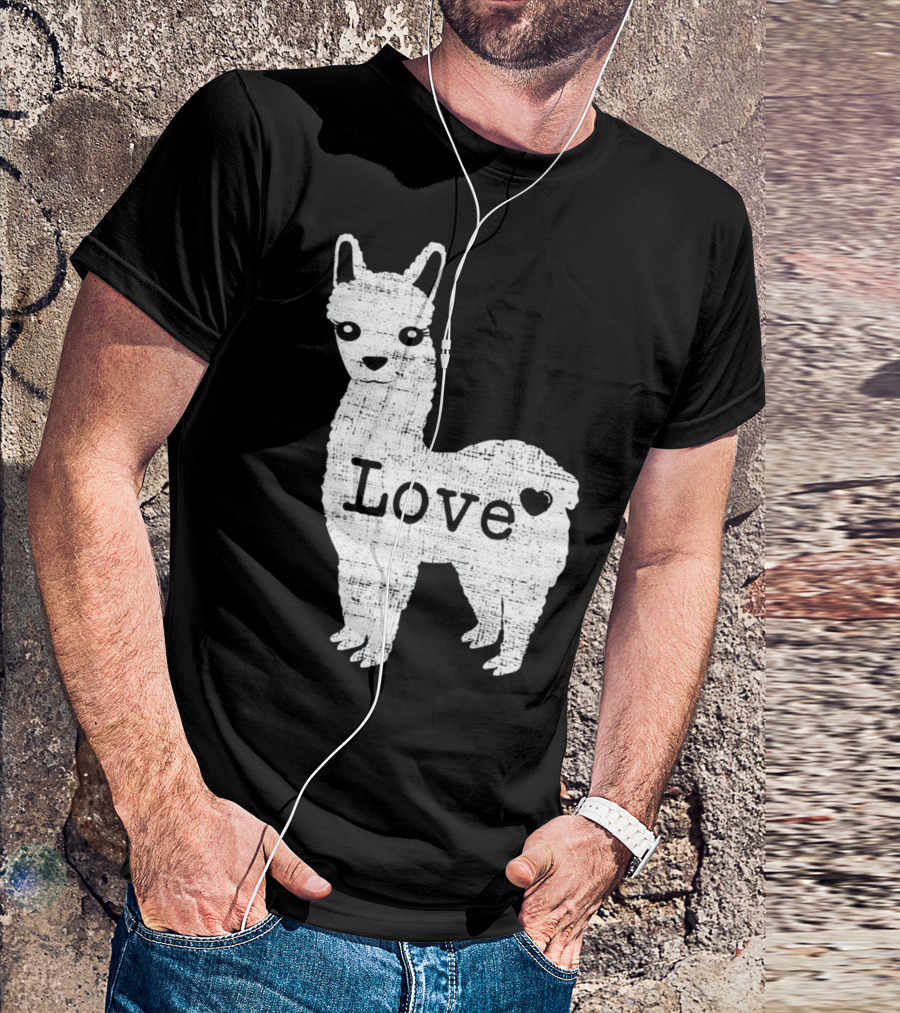Llama Love Distressed Heart Design With Alpaca T-Shirt