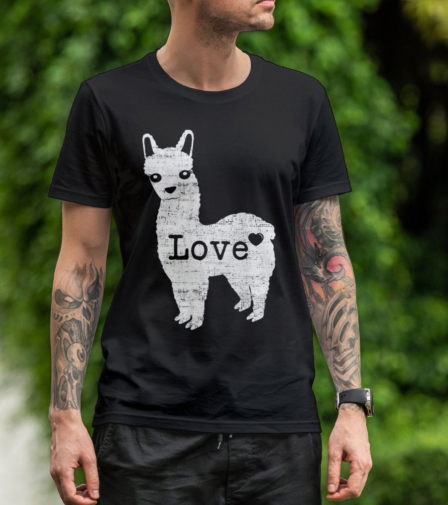 Llama Love Distressed Heart Design With Alpaca T-Shirt