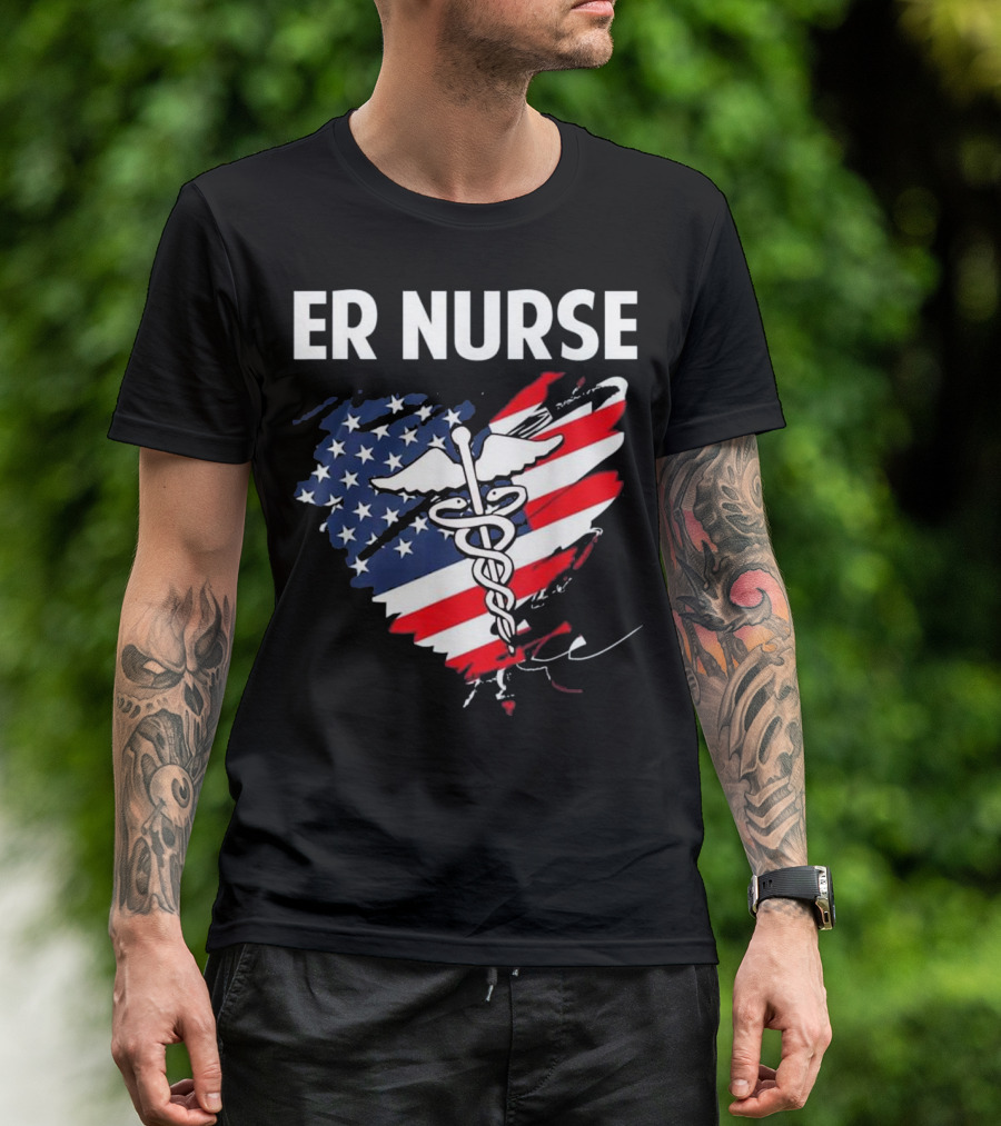 ER Nurse American Flag Caduceus Medical T-Shirt