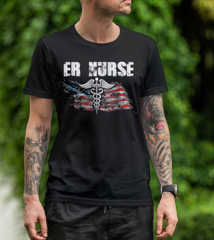 American Flag ER Nurse Caduceus T-Shirt