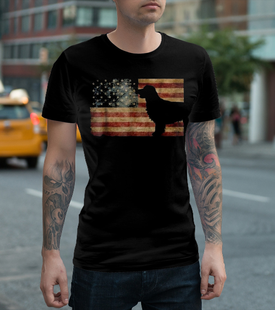 Golden Retriever Silhouette American Flag T-Shirt