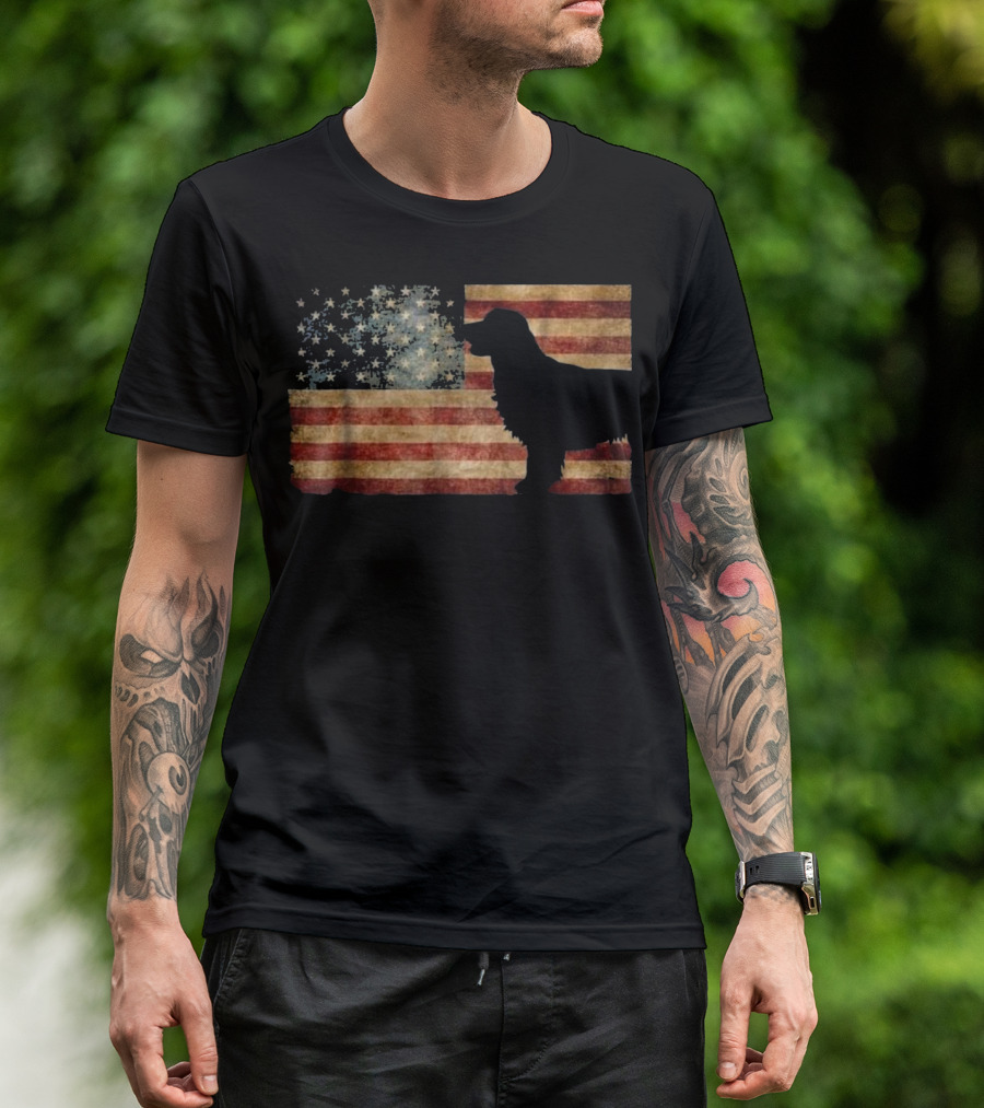 Golden Retriever Silhouette American Flag T-Shirt