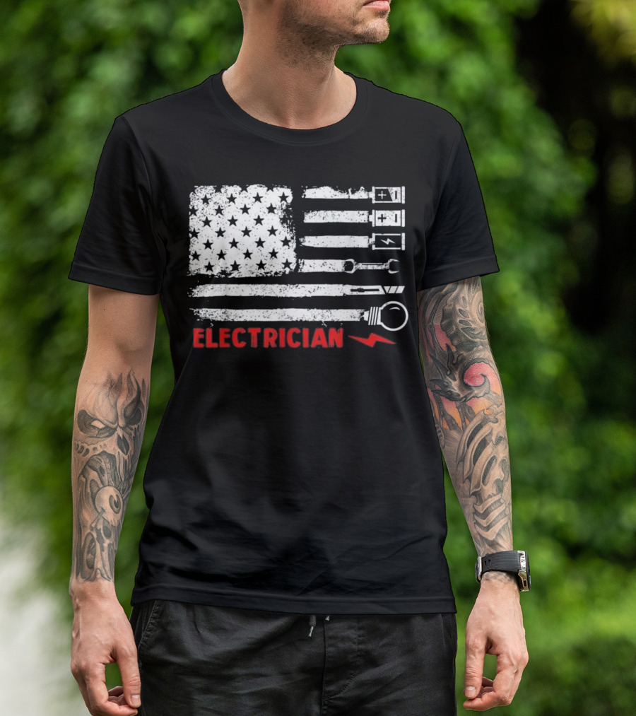 American Flag Electrician Wrench Bolt Battery Stars Stripe Icons T-Shirt