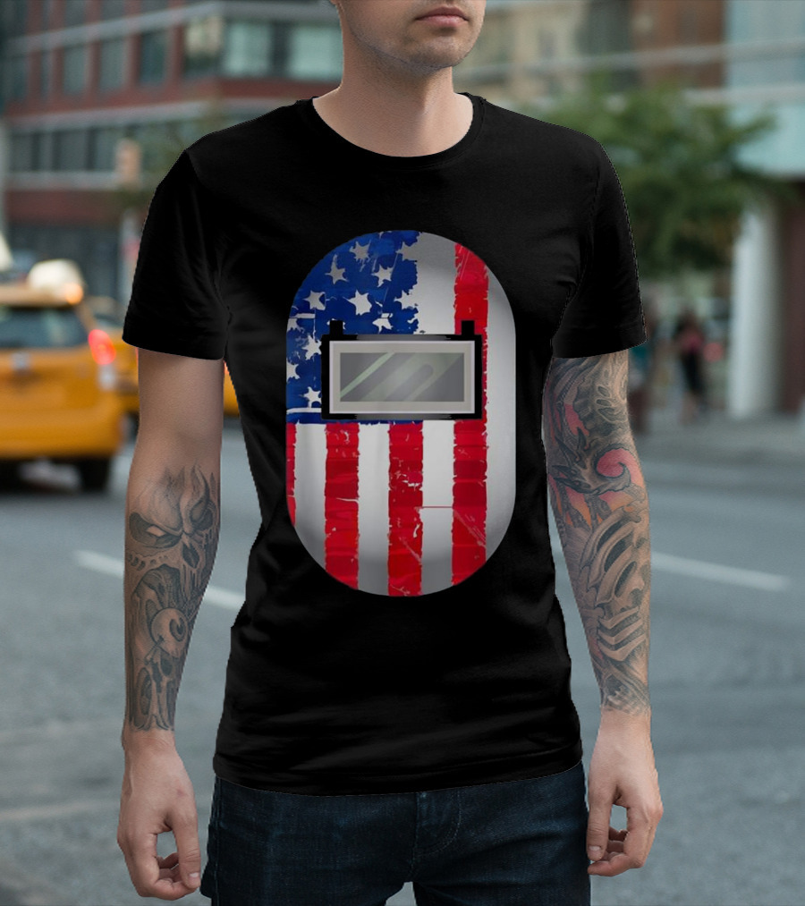 American Welder US Flag Helmet Welding Prowess T-Shirt
