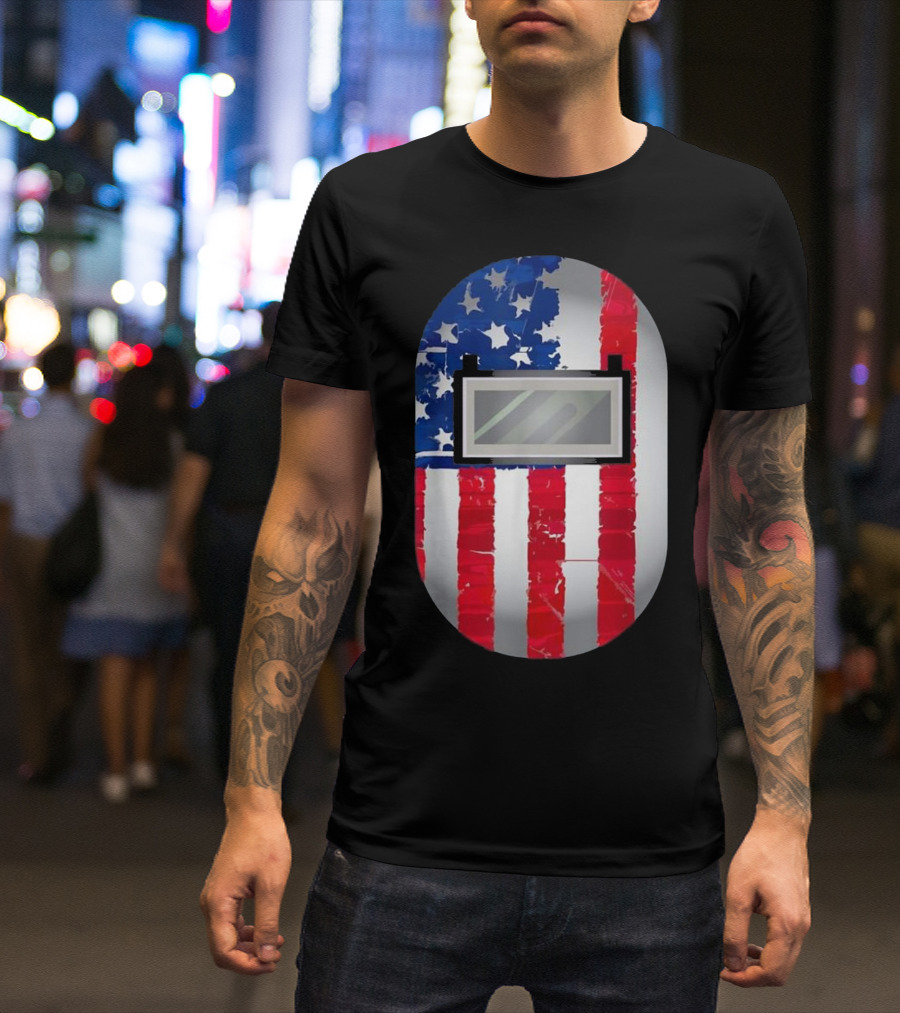 American Welder US Flag Helmet Welding Prowess T-Shirt