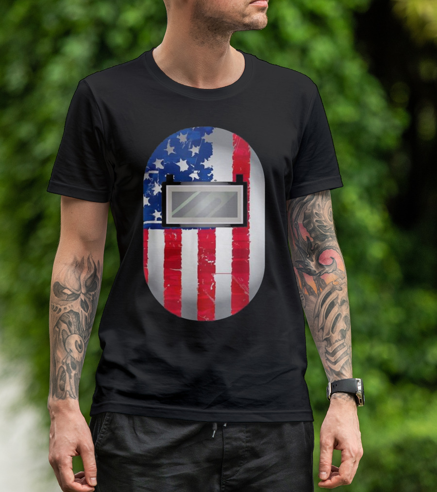 American Welder US Flag Helmet Welding Prowess T-Shirt