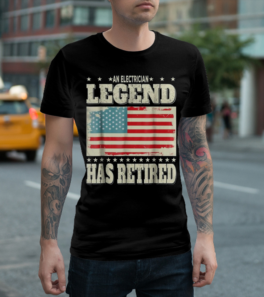 An Electrician Legend Has Retired American Flag T-Shirt