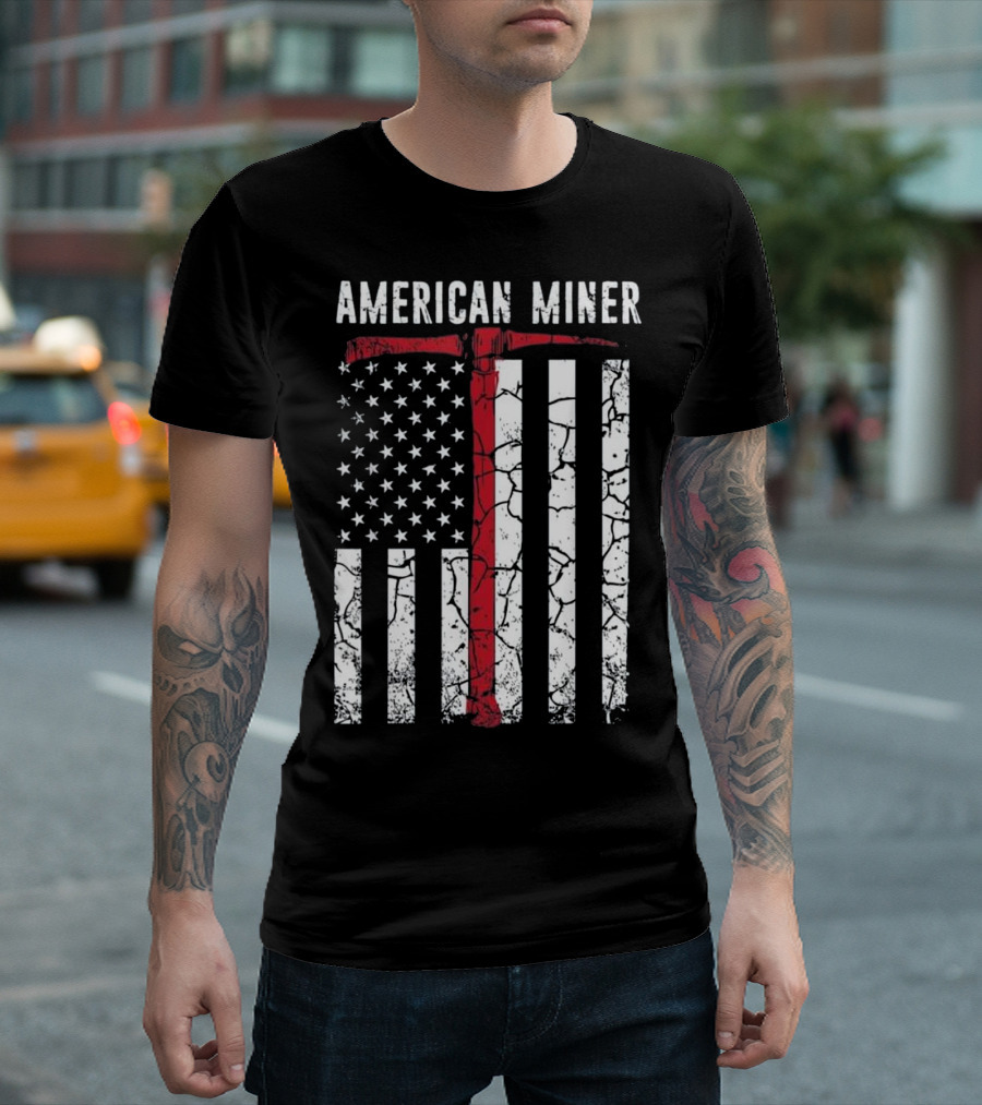 American Miner Coal Gold Flag Axe T-Shirt