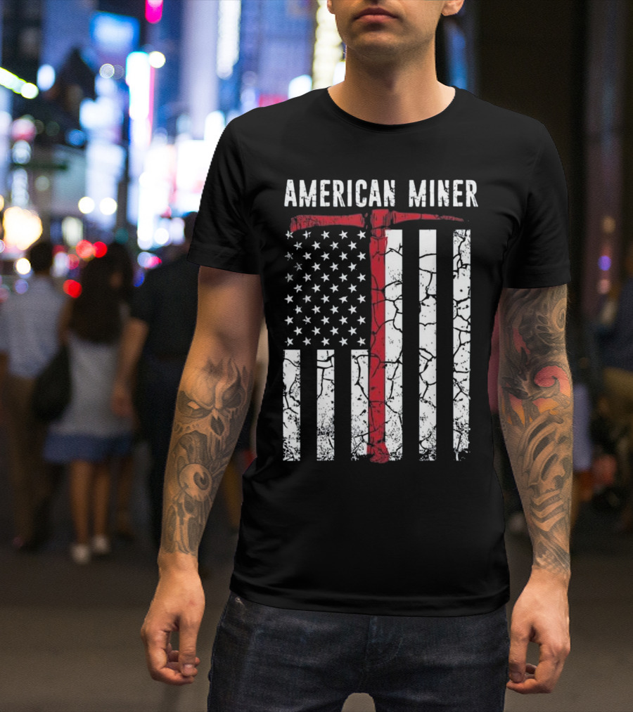 American Miner Coal Gold Flag Axe T-Shirt