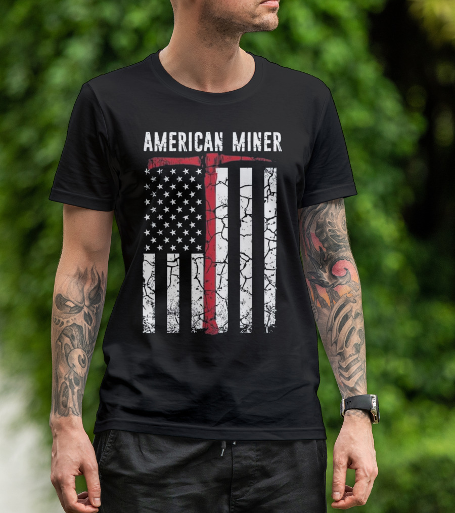 American Miner Coal Gold Flag Axe T-Shirt