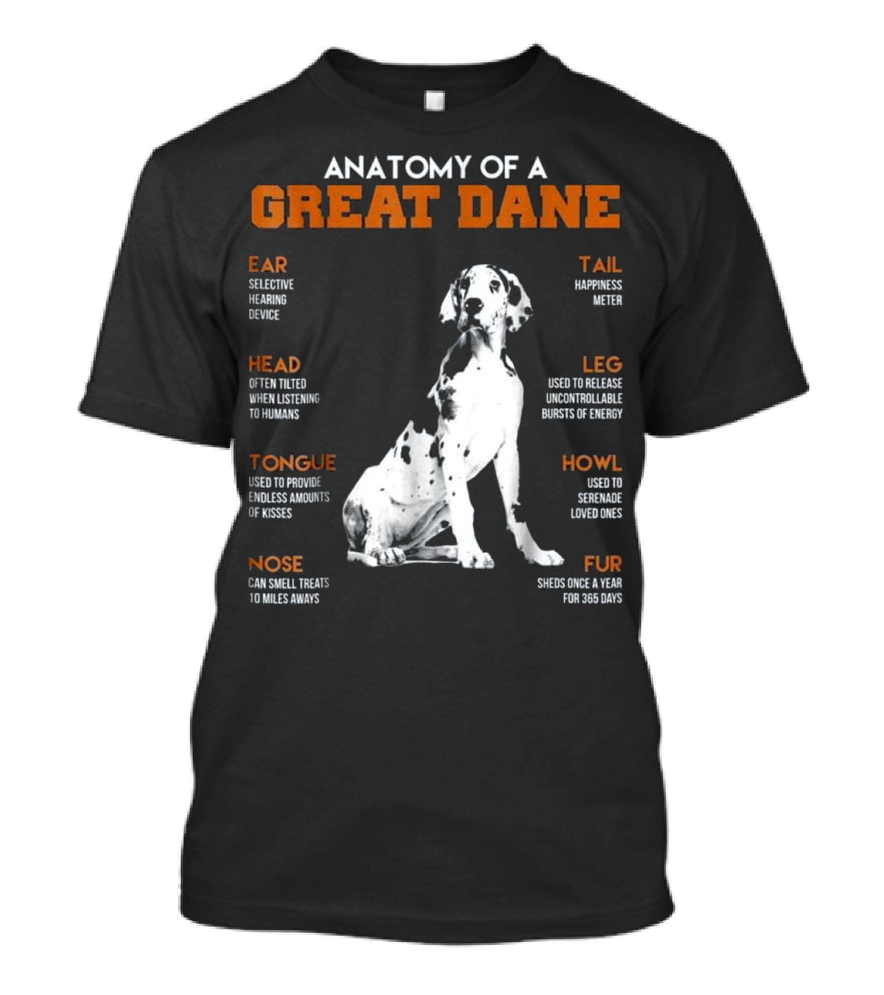Anatomy Of A Great Dane Ear Tail Head Leg Tongue Howl Nose Fur T-Shirt