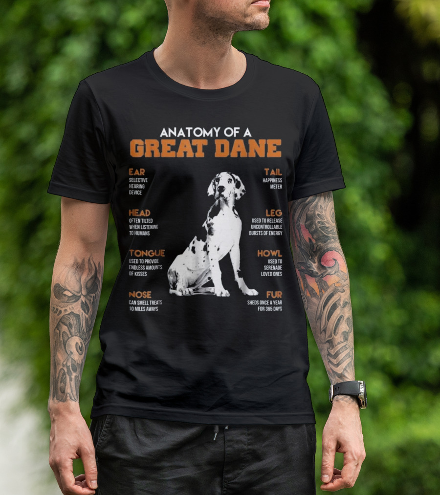 Anatomy Of A Great Dane Ear Tail Head Leg Tongue Howl Nose Fur T-Shirt