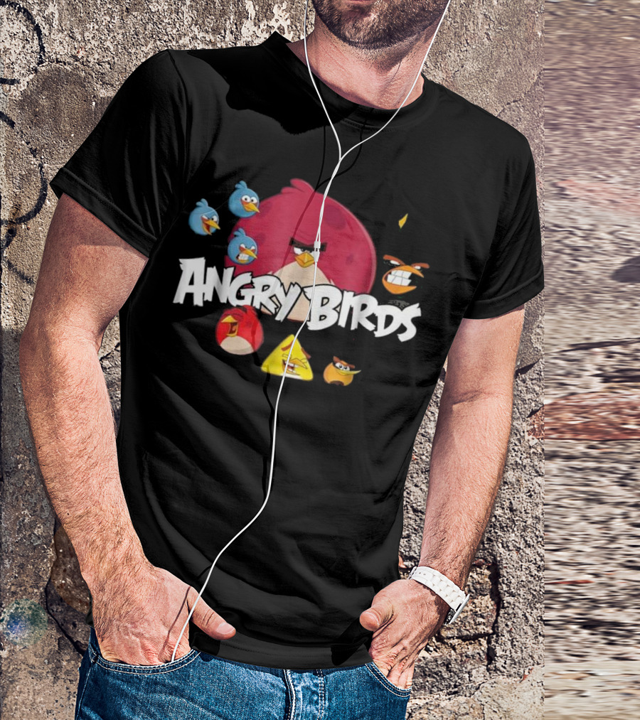 Angry Birds Group Shot Red Yellow Blue Characters T-Shirt