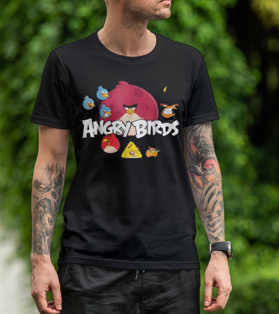 Angry Birds Group Shot Red Yellow Blue Characters T-Shirt