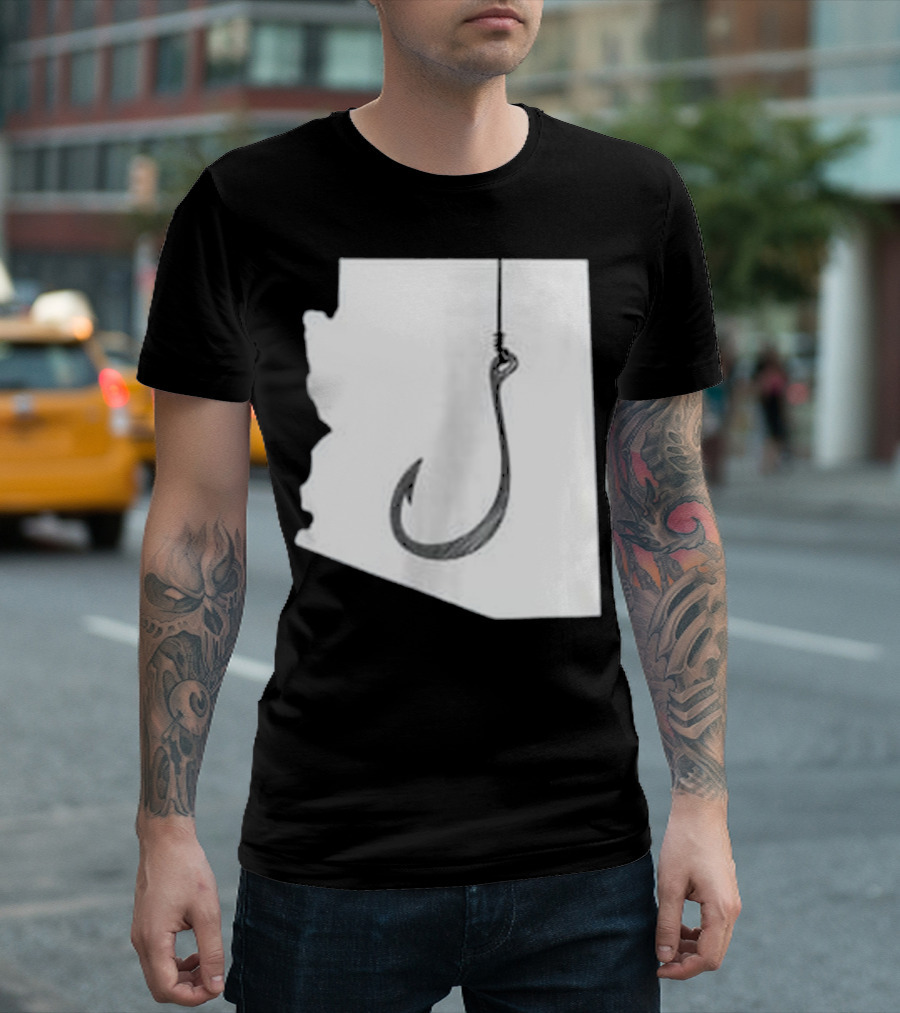 Arizona State Outline Fishing Hook Novelty T-Shirt
