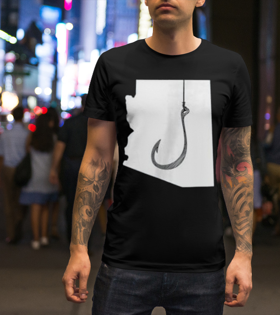 Arizona State Outline Fishing Hook Novelty T-Shirt