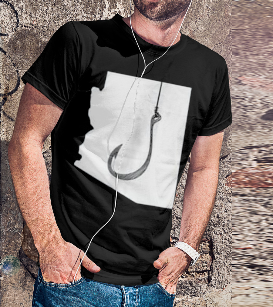 Arizona State Outline Fishing Hook Novelty T-Shirt