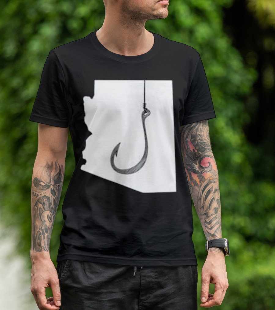 Arizona State Outline Fishing Hook Novelty T-Shirt