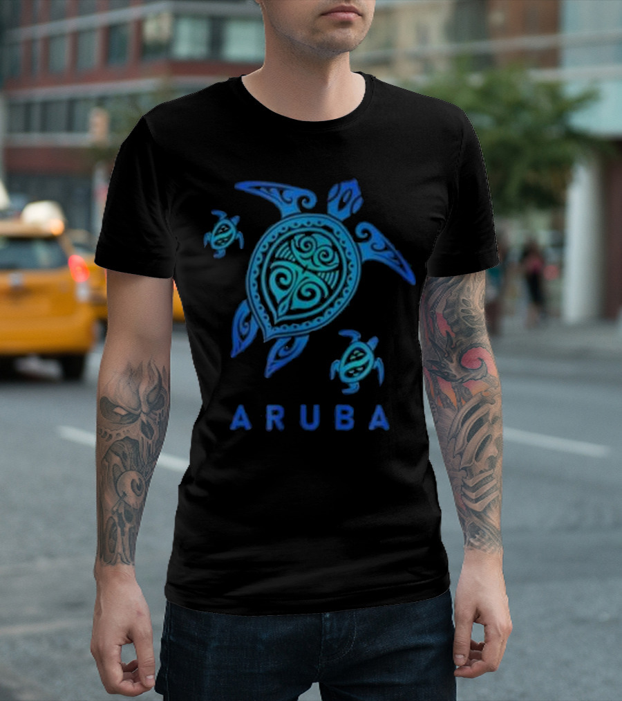 Aruba Tribal Sea Blue Turtle Trio T-Shirt