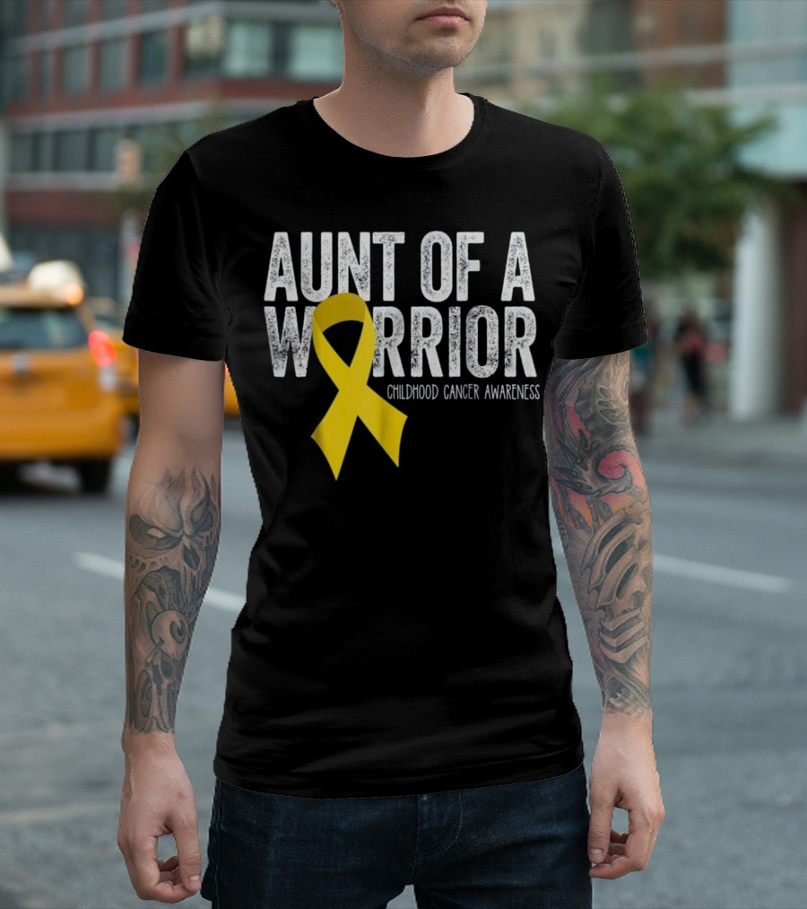 Aunt of a Warrior Childhood Cancer Awareness Yellow T-Shirt