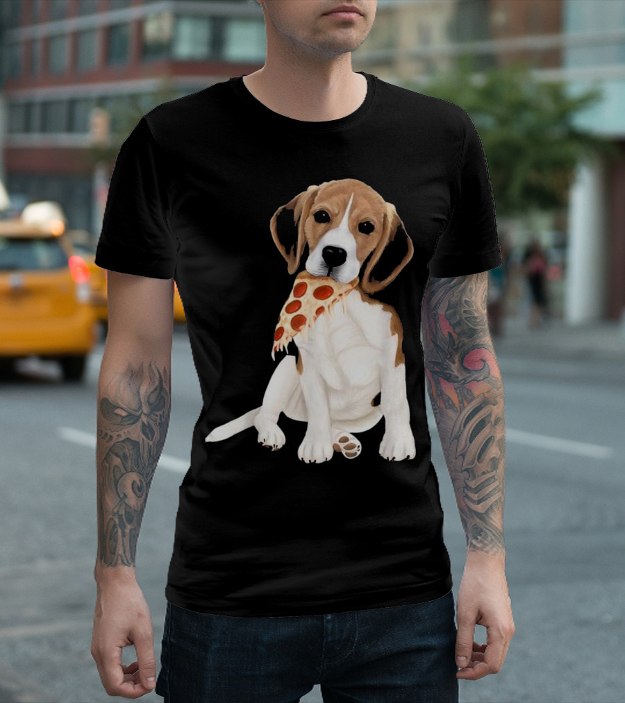 Beagle Eating Pizza Slice in Mouth T-Shirt