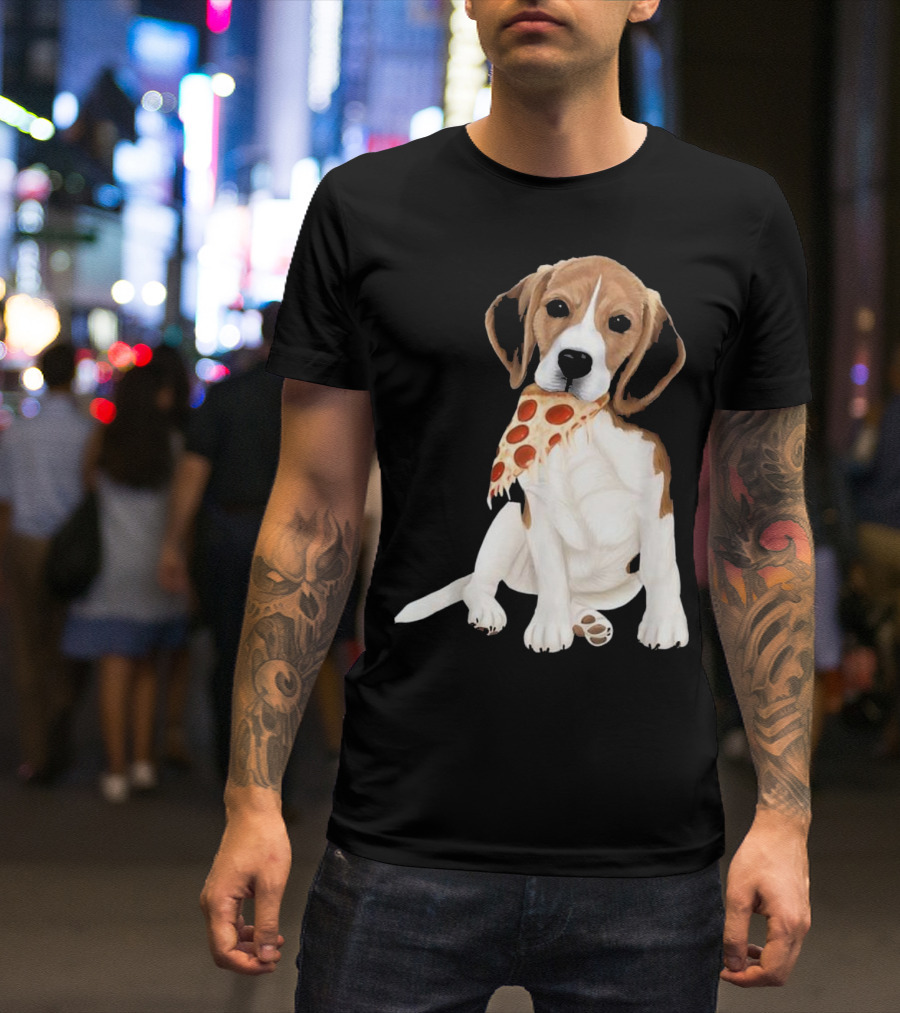 Beagle Eating Pizza Slice In Mouth T-Shirt