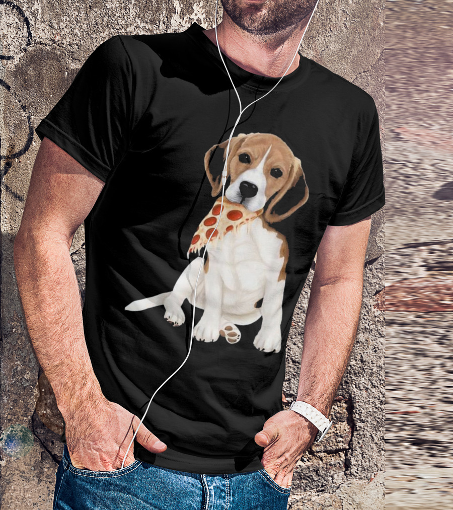 Beagle Eating Pizza Slice In Mouth T-Shirt