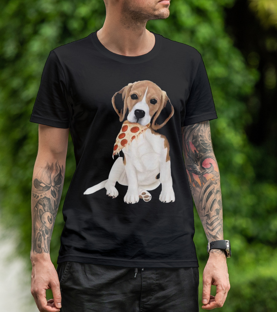 Beagle Eating Pizza Slice In Mouth T-Shirt