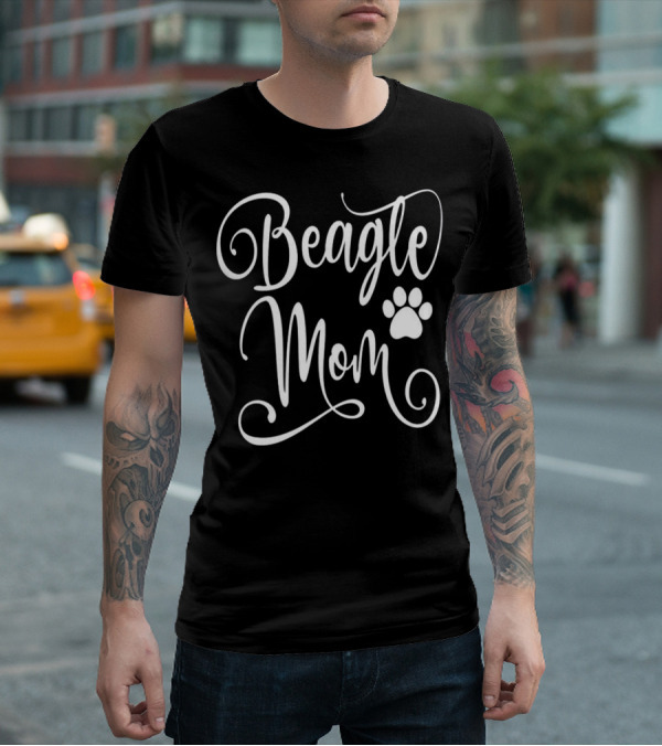 Beagle Mom Dog Lover White Script Paw Prints T-Shirt