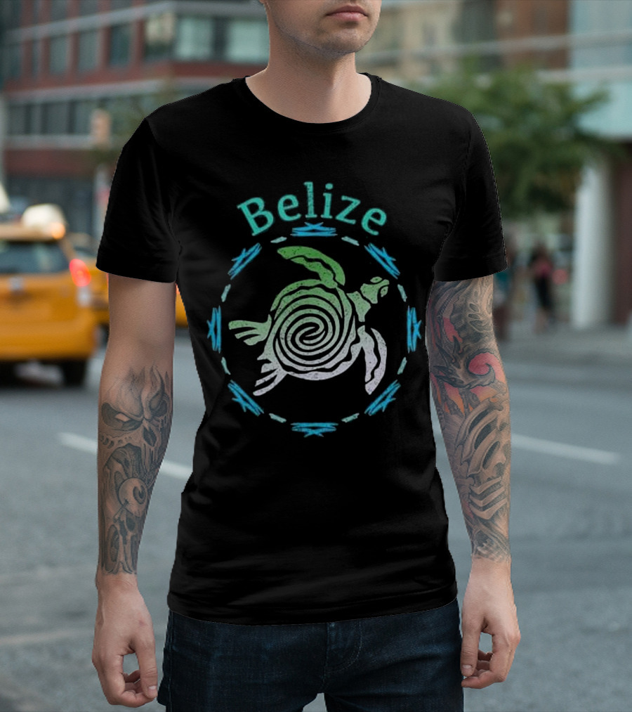 Belize Vintage Tribal Turtle Spiral T-Shirt