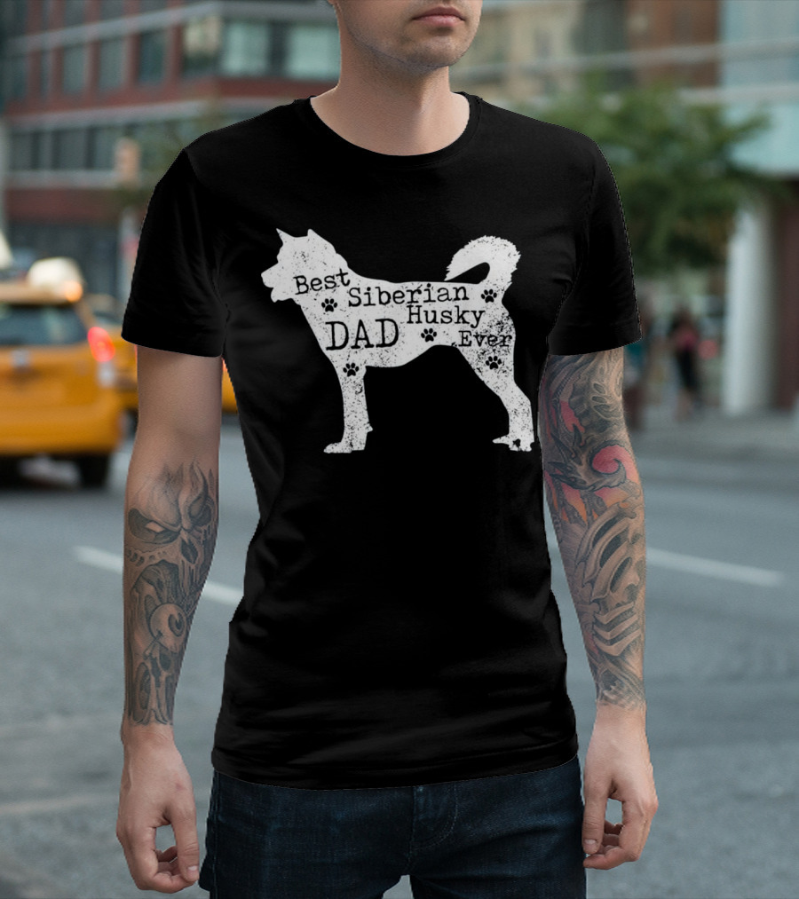 Best Siberian Husky Dog Dad Ever with Paw Prints T-Shirt