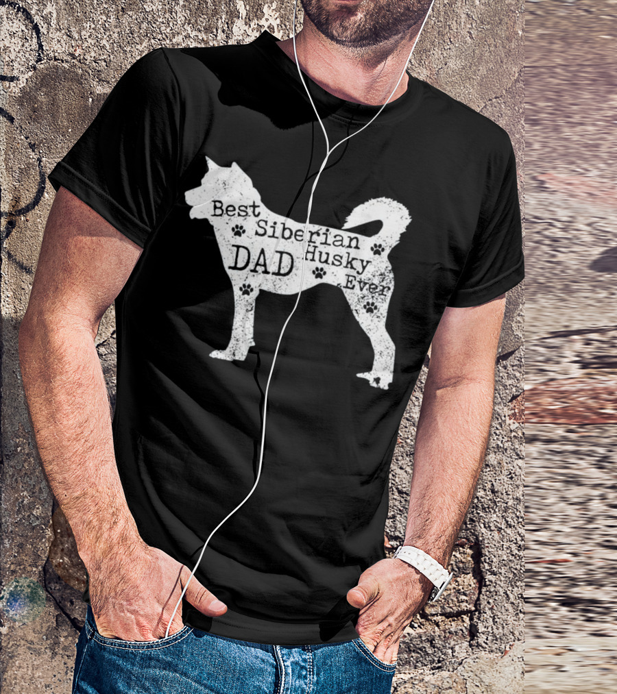 Best Siberian Husky Dog Dad Ever With Paw Prints T-Shirt