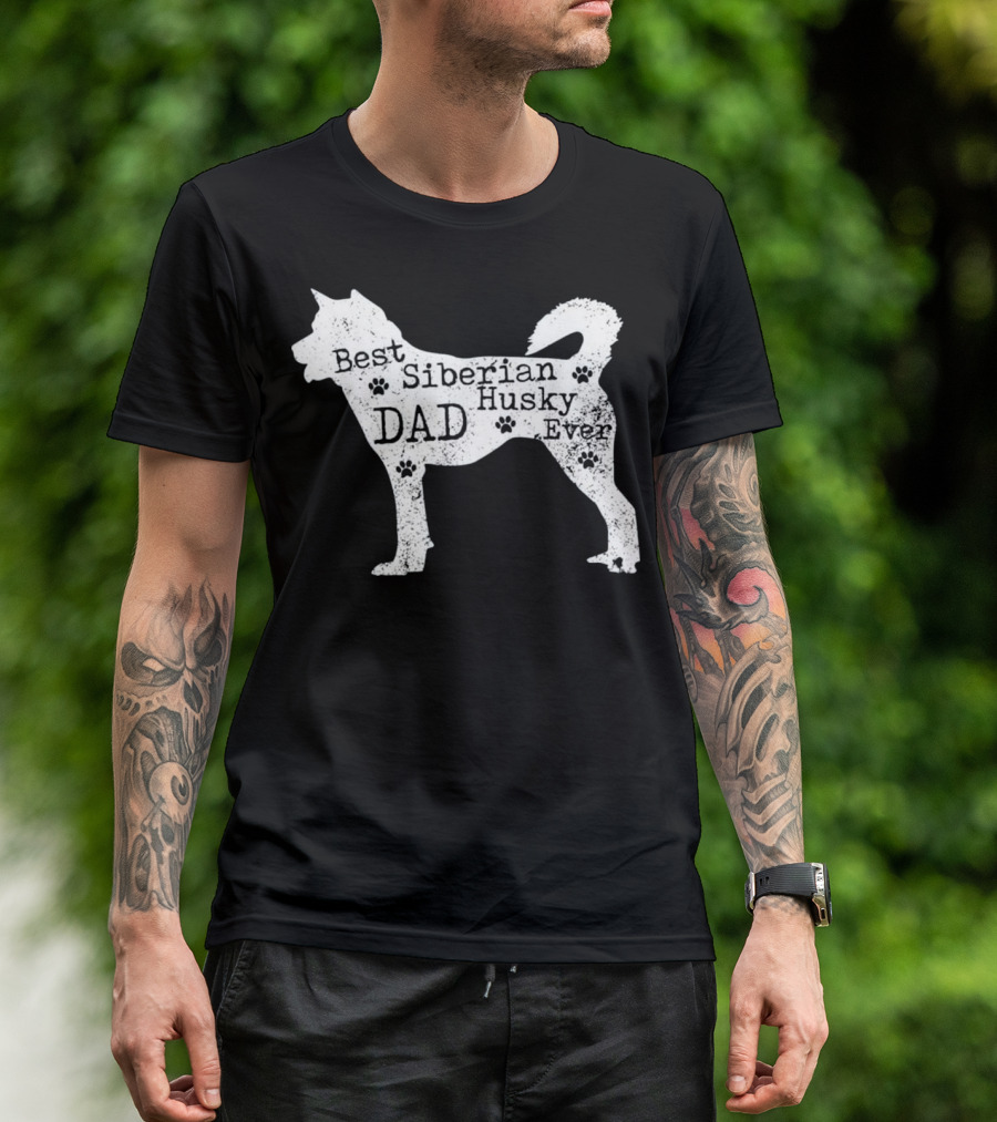 Best Siberian Husky Dog Dad Ever With Paw Prints T-Shirt