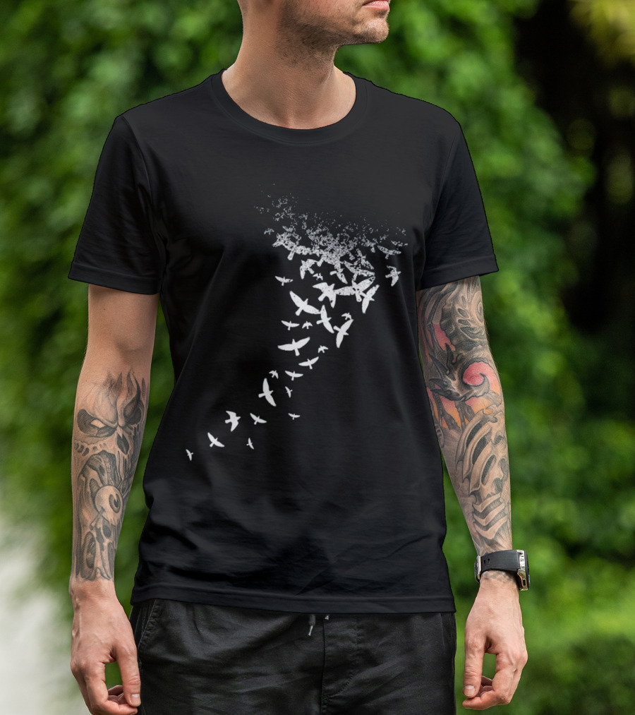 Birds In Flight Silhouette Pattern Flock T-Shirt