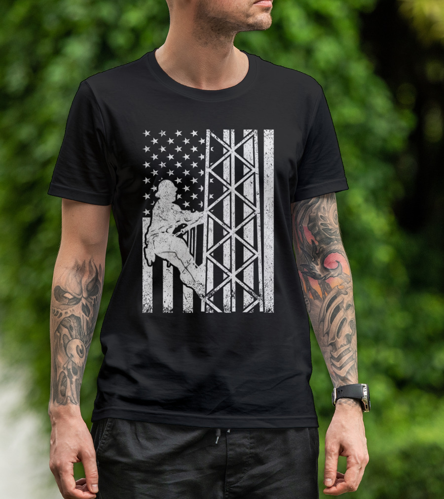 American Flag Tower Climbing T-Shirt