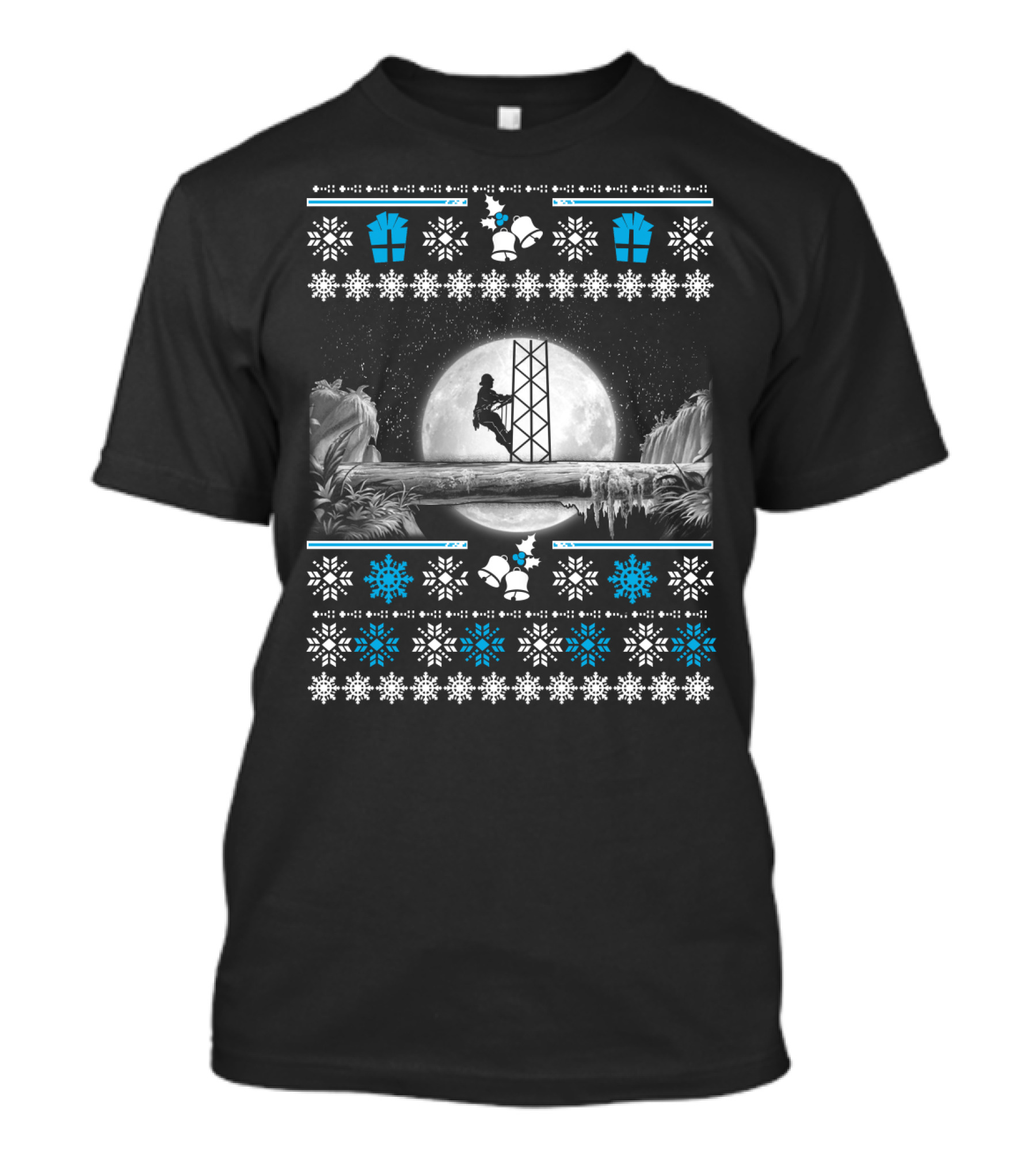 Ugly Merry Christmas Tower Climber Moonlit Winter Wonderland T-Shirt