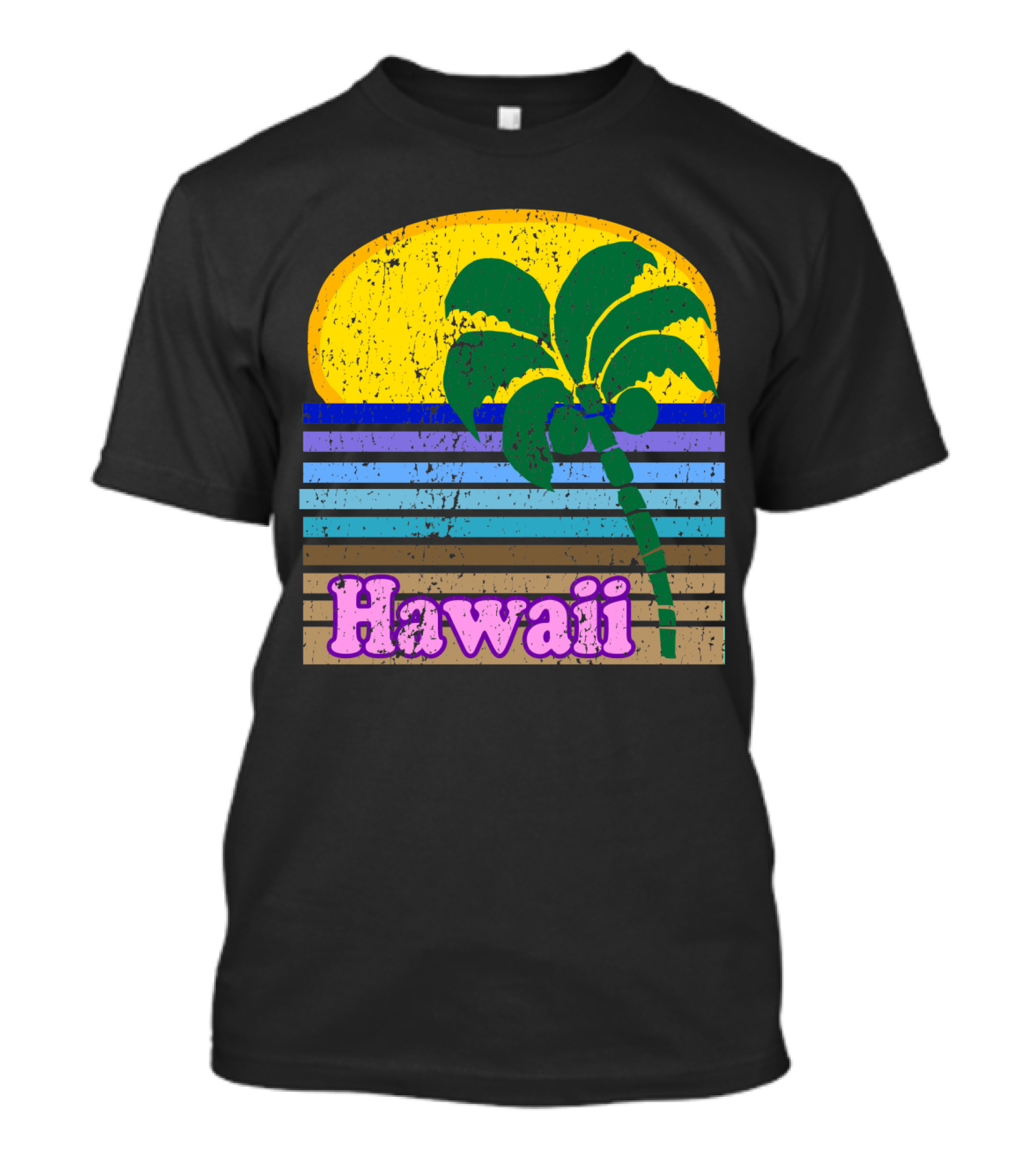 Retro Hawaii Sunset With Palm Tree And Striped Colors T-Shirt