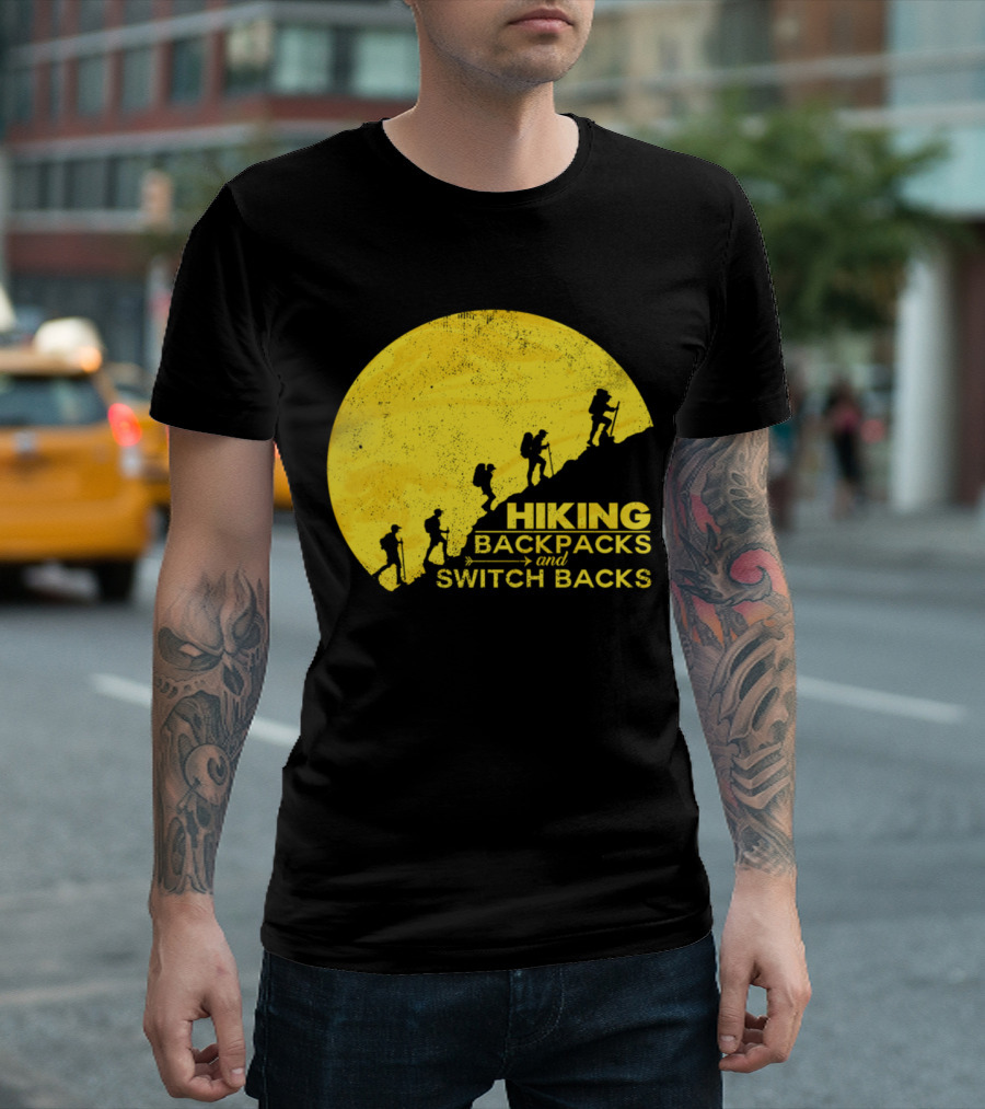 Hiking Adventure Backpacks and Switchbacks Silhouette Funny Sayings T-Shirt