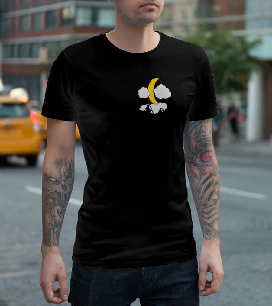 Mountain Bikers with Crescent Moon and Cloudy Mountain Peaks T-Shirt