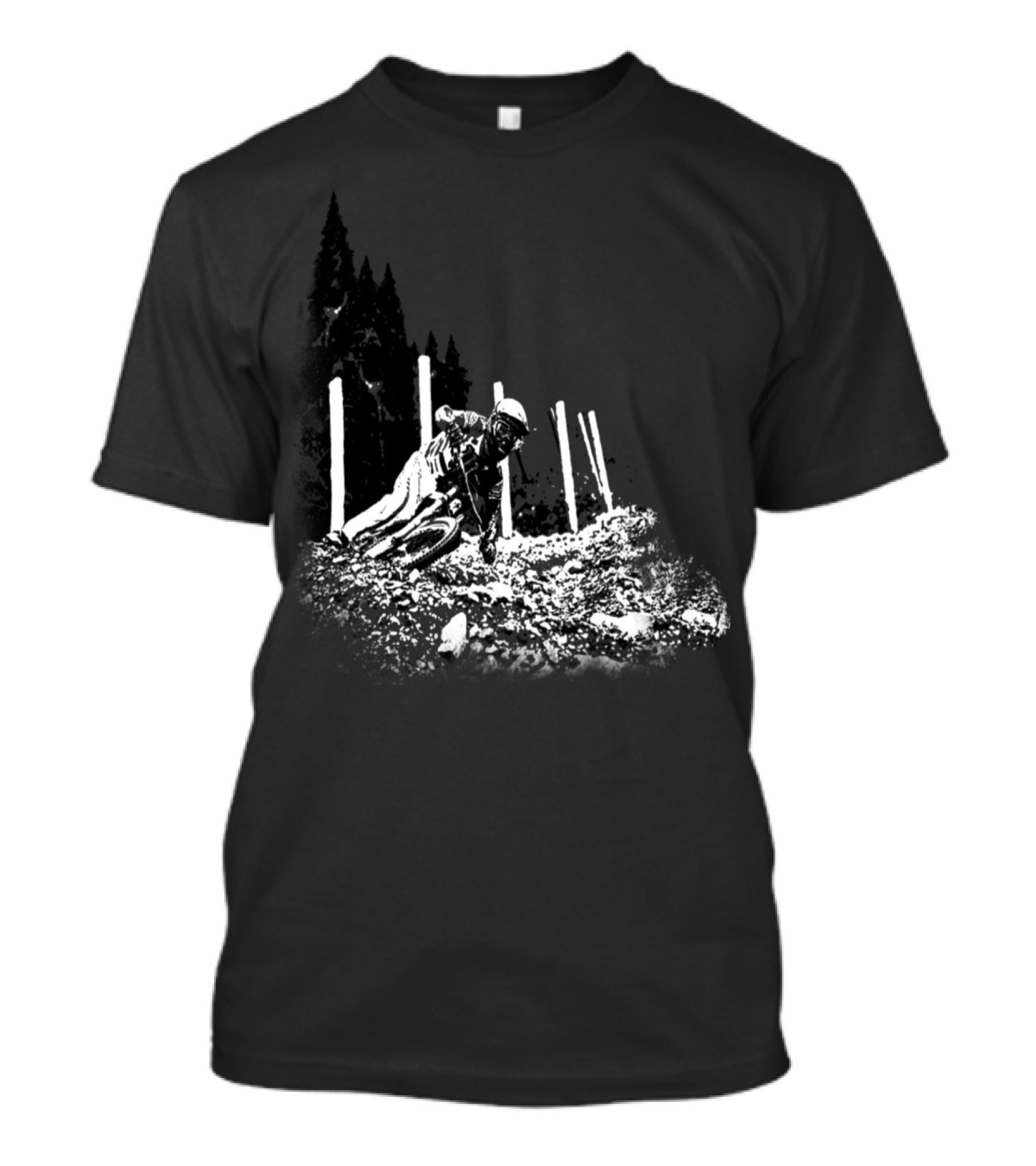 Downhill Turn Mountain Biking Adventure Forest Path Rugged Terrain T-Shirt