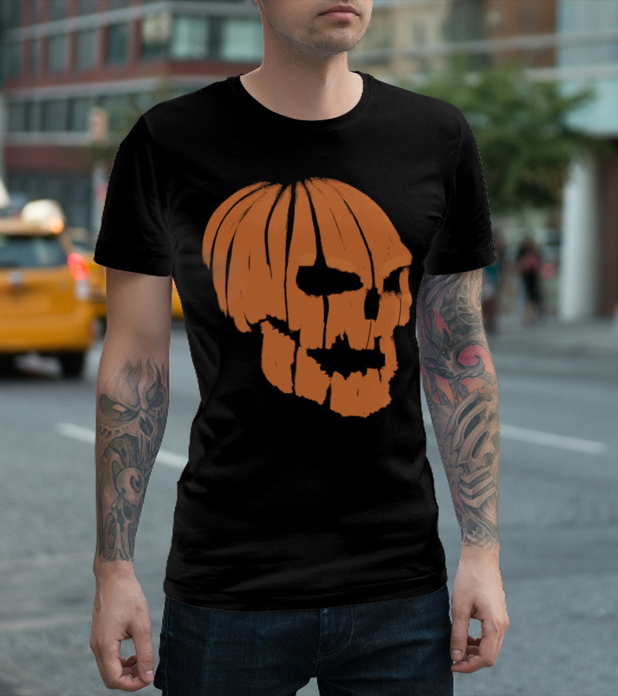Pumpkin Skull Halloween Jack-O'-Lantern Head T-Shirt