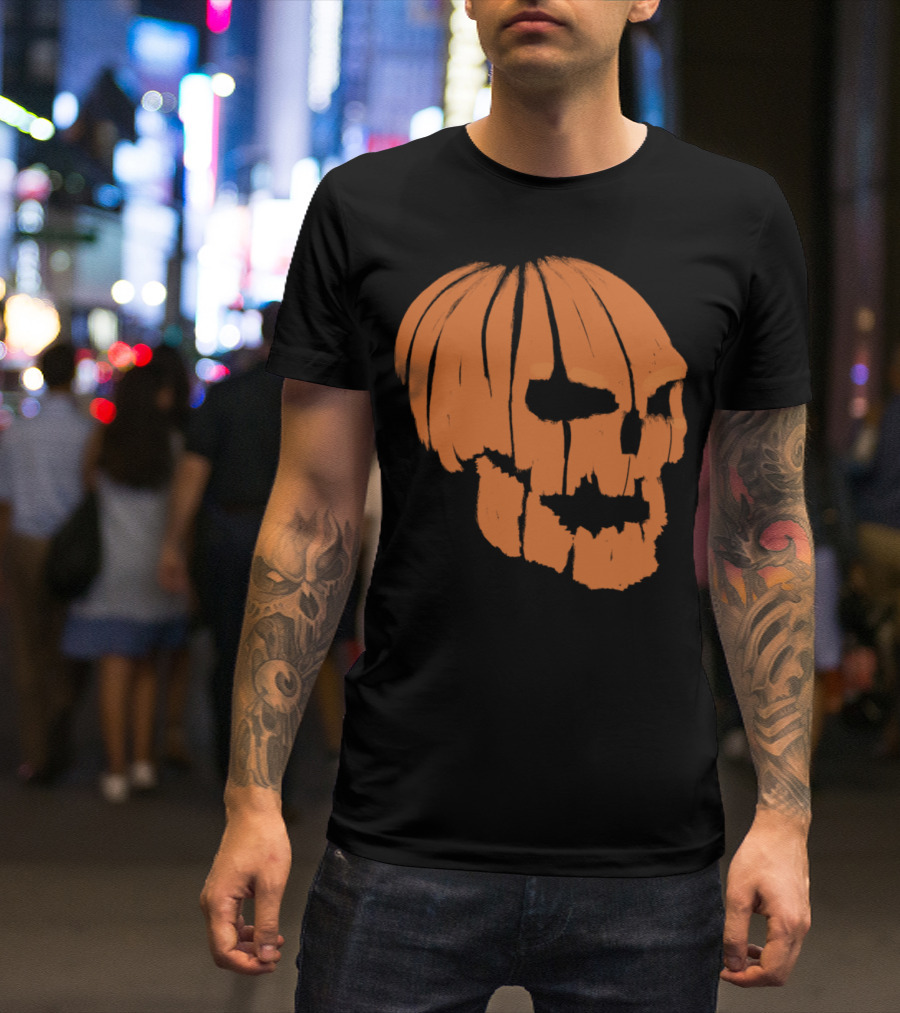 Pumpkin Skull Halloween Jack-O'-Lantern Head T-Shirt