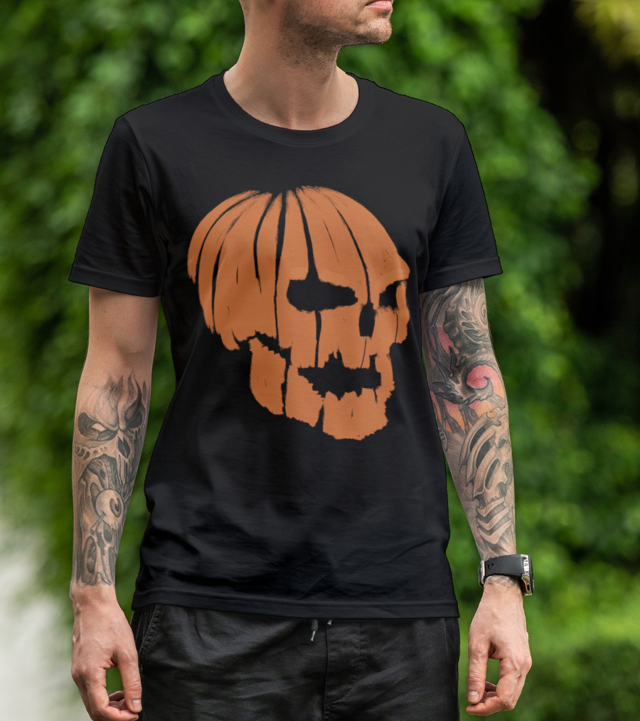 Pumpkin Skull Halloween Jack-O'-Lantern Head T-Shirt