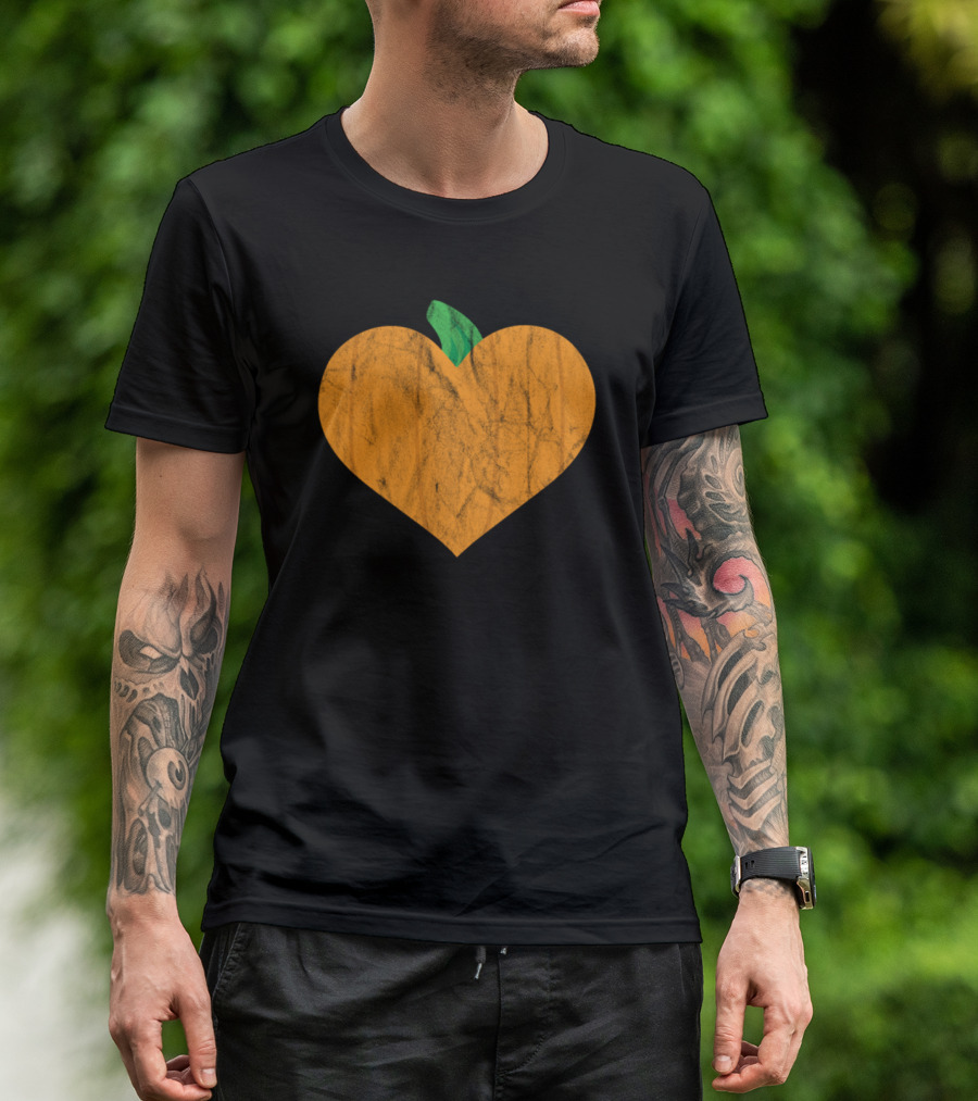 Halloween Pumpkin Heart Orange Green Leaf T-Shirt